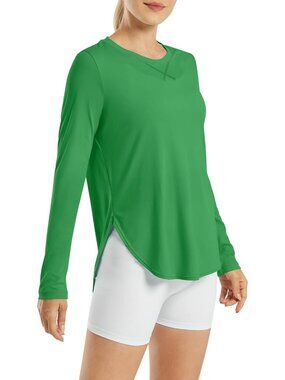 Women's Forest Green UPF 50+ UV Shirt Long Sleeve Workout Yoga Top Quick Dry Gym